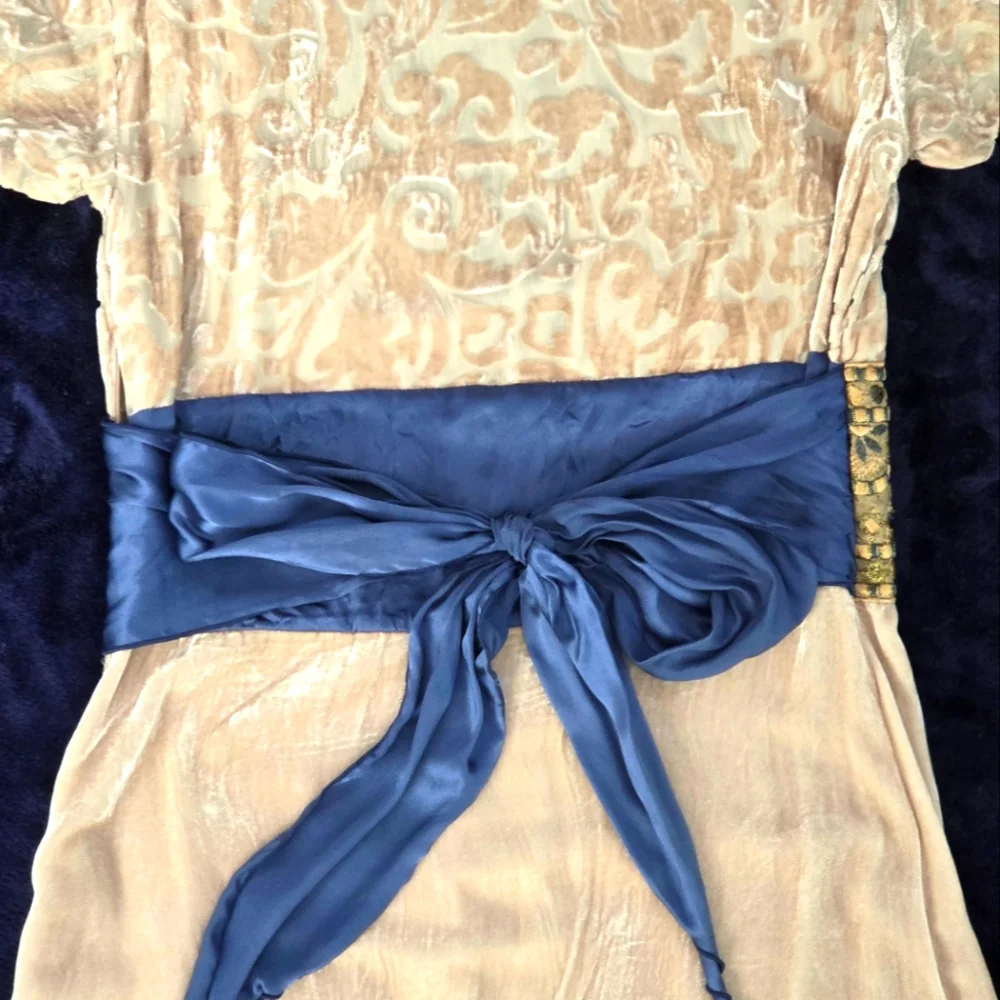 HALE BOB Blue and Cream Embellished Cap Sleeve Dress, SIZE XS - Picture 9 of 10